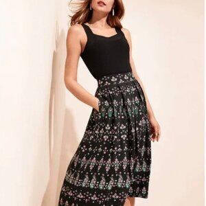 Ann Taylor | Black and Pink Floral Midi Skirt | Size 14